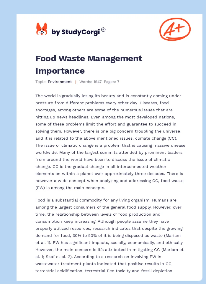 Food Waste Management Importance. Page 1