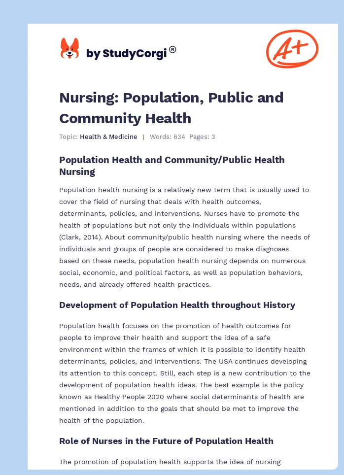 Nursing: Population, Public and Community Health. Page 1