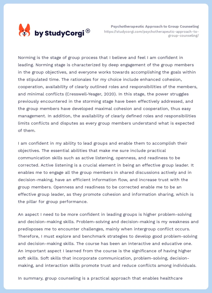 Psychotherapeutic Approach to Group Counseling. Page 2