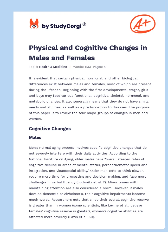Physical and Cognitive Changes in Males and Females. Page 1