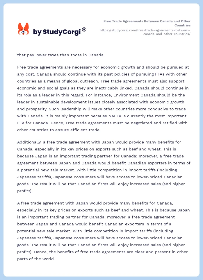 Free Trade Agreements Between Canada and Other Countries. Page 2