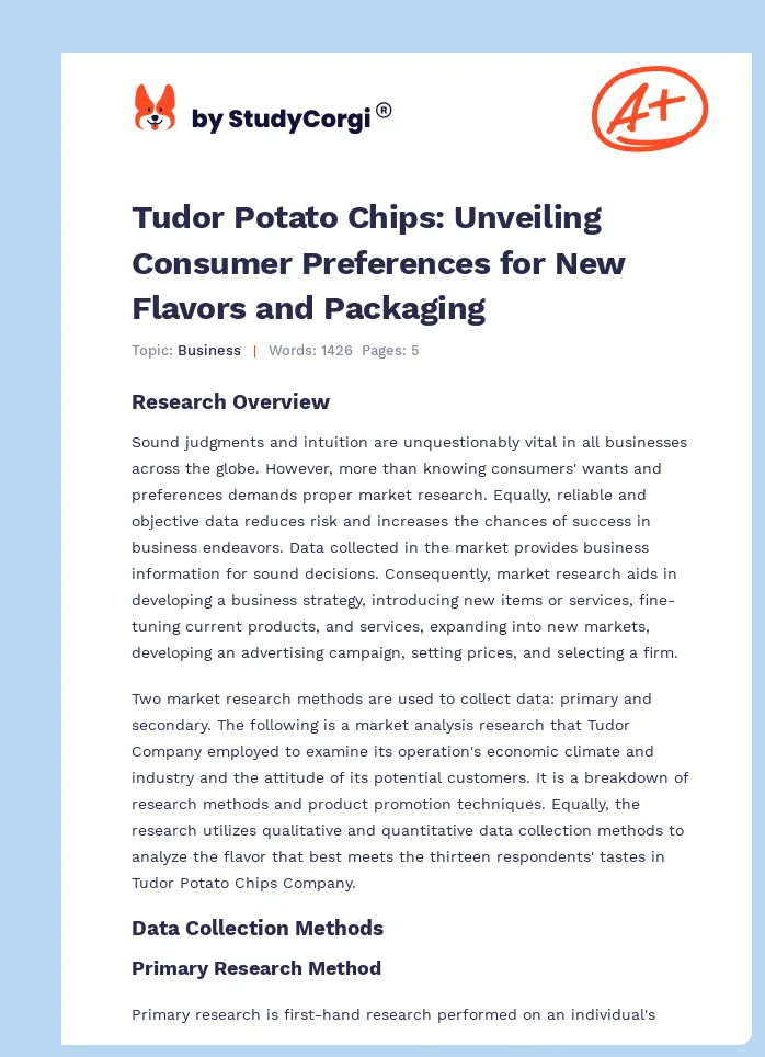 Tudor Potato Chips: Unveiling Consumer Preferences for New Flavors and Packaging. Page 1