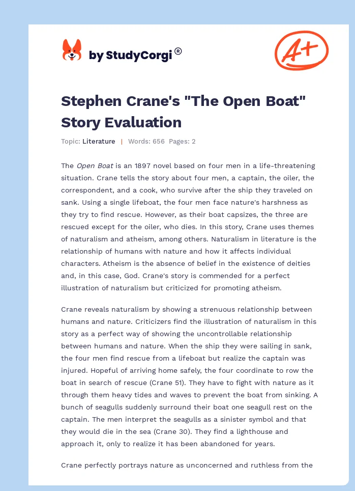 Stephen Crane's "The Open Boat" Story Evaluation. Page 1