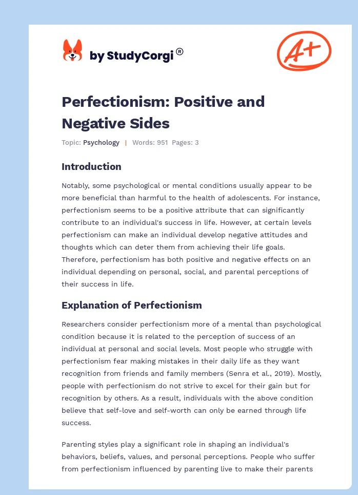 Perfectionism: Positive and Negative Sides. Page 1