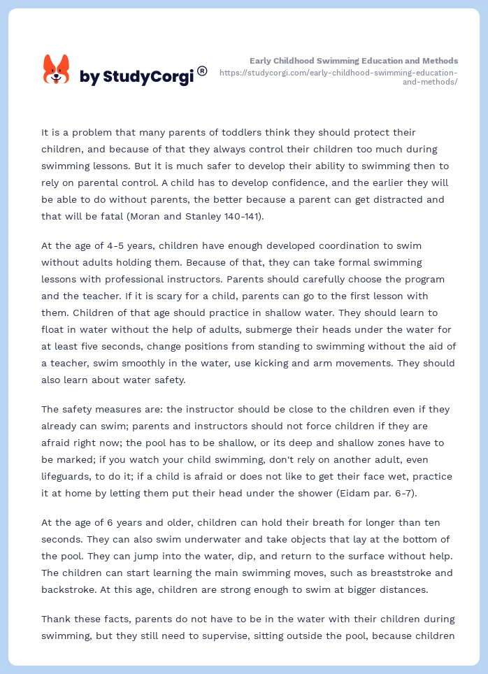 Early Childhood Swimming Education and Methods. Page 2