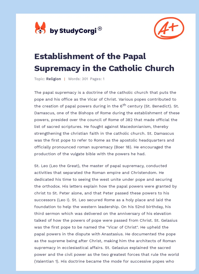 Establishment of the Papal Supremacy in the Catholic Church. Page 1
