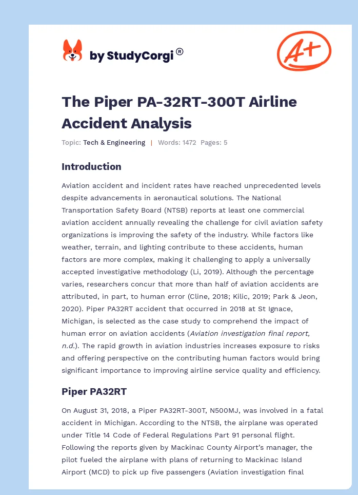 The Piper PA-32RT-300T Airline Accident Analysis. Page 1