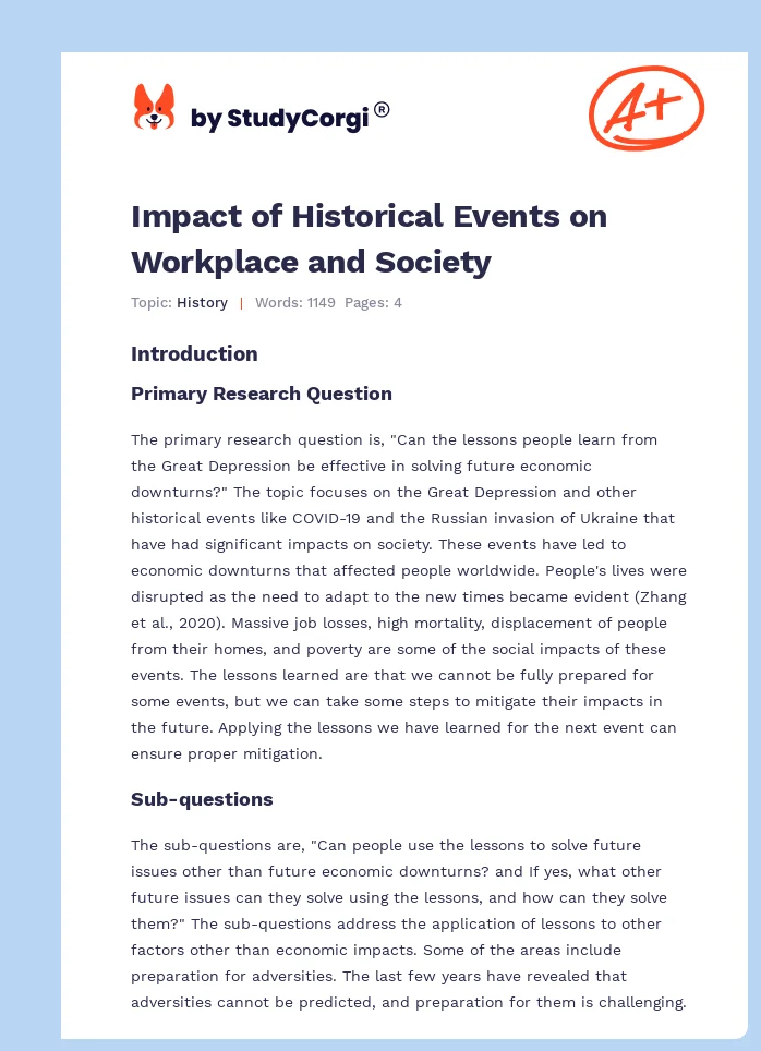 Impact of Historical Events on Workplace and Society. Page 1