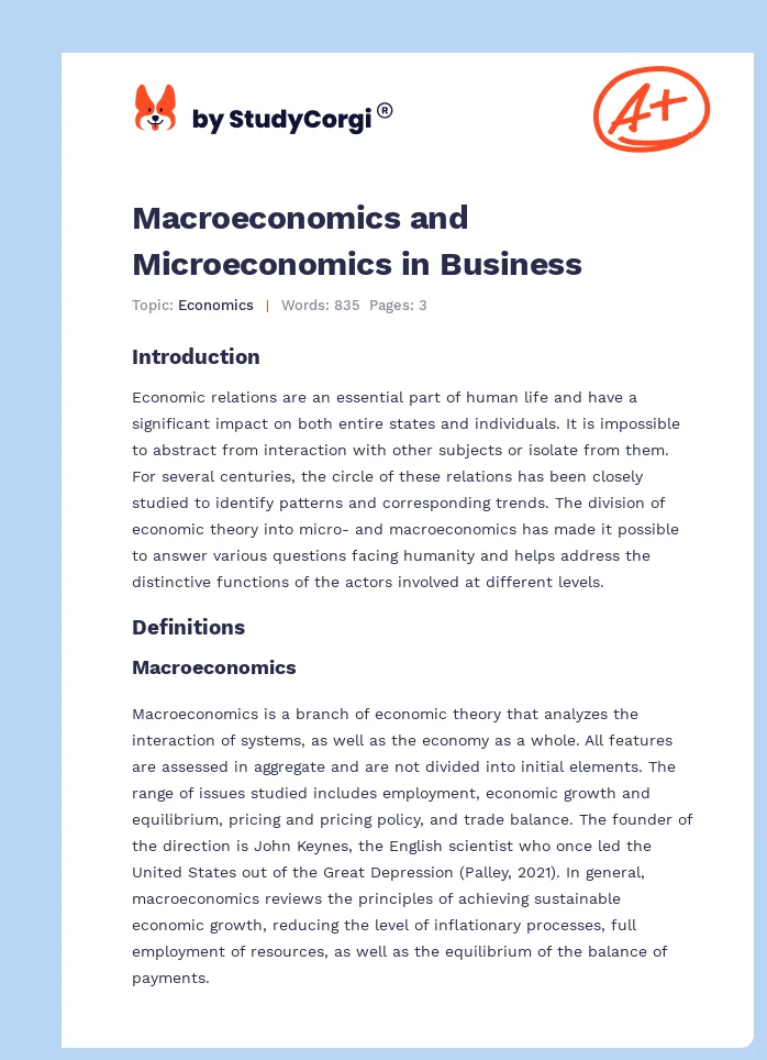 Macroeconomics and Microeconomics in Business. Page 1