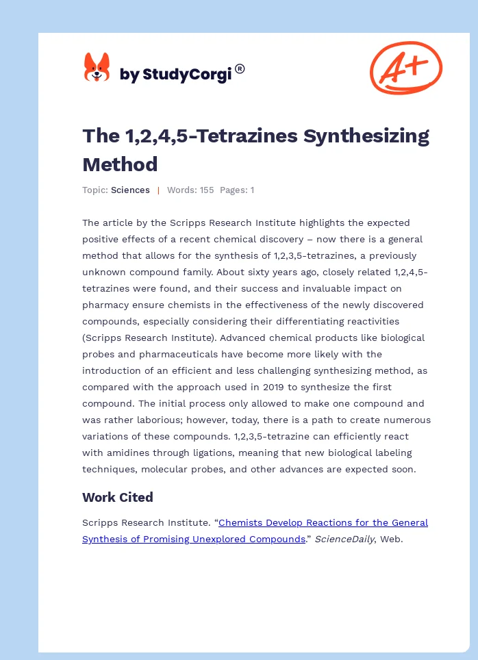 The 1,2,4,5-Tetrazines Synthesizing Method. Page 1