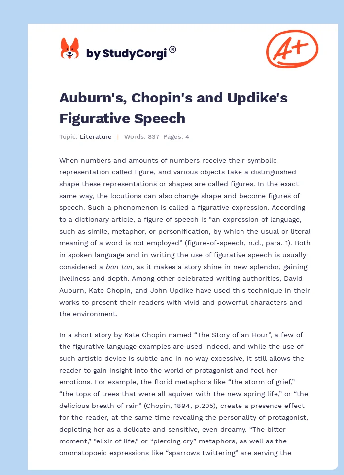 Auburn's, Chopin's and Updike's Figurative Speech. Page 1