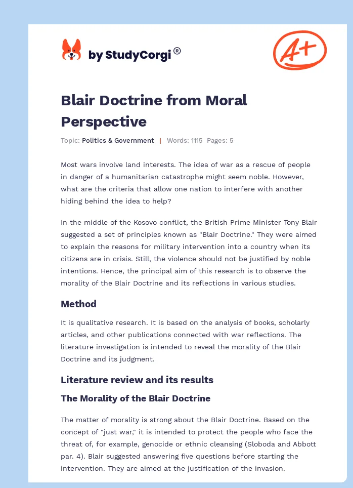 Blair Doctrine from Moral Perspective. Page 1