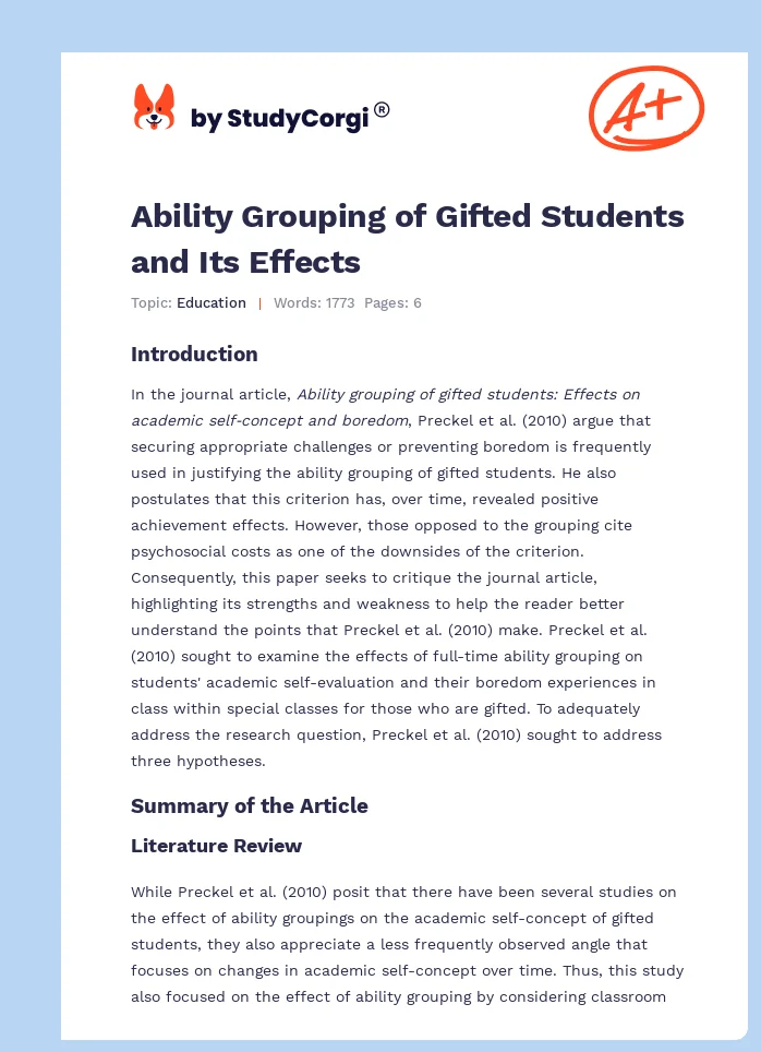Ability Grouping of Gifted Students and Its Effects. Page 1