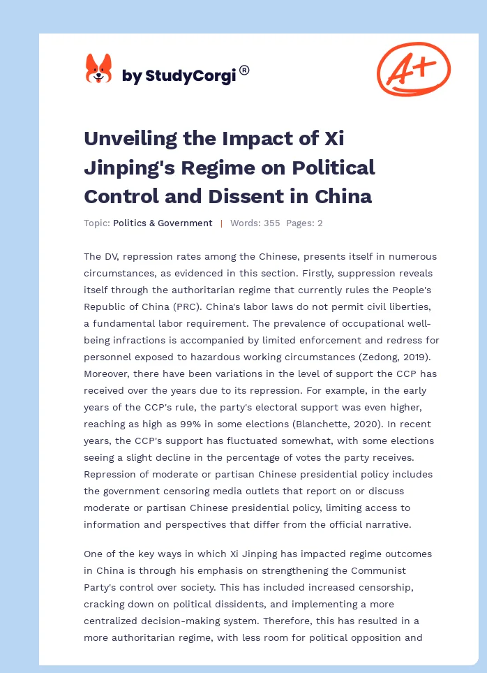 Unveiling the Impact of Xi Jinping's Regime on Political Control and Dissent in China. Page 1