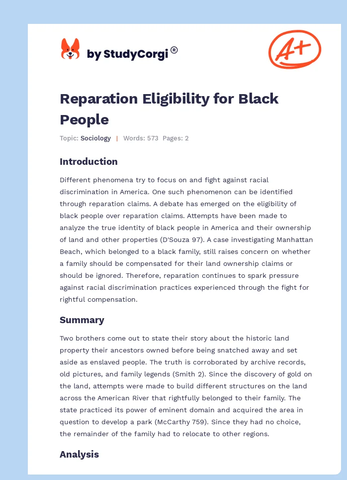 Reparation Eligibility for Black People. Page 1