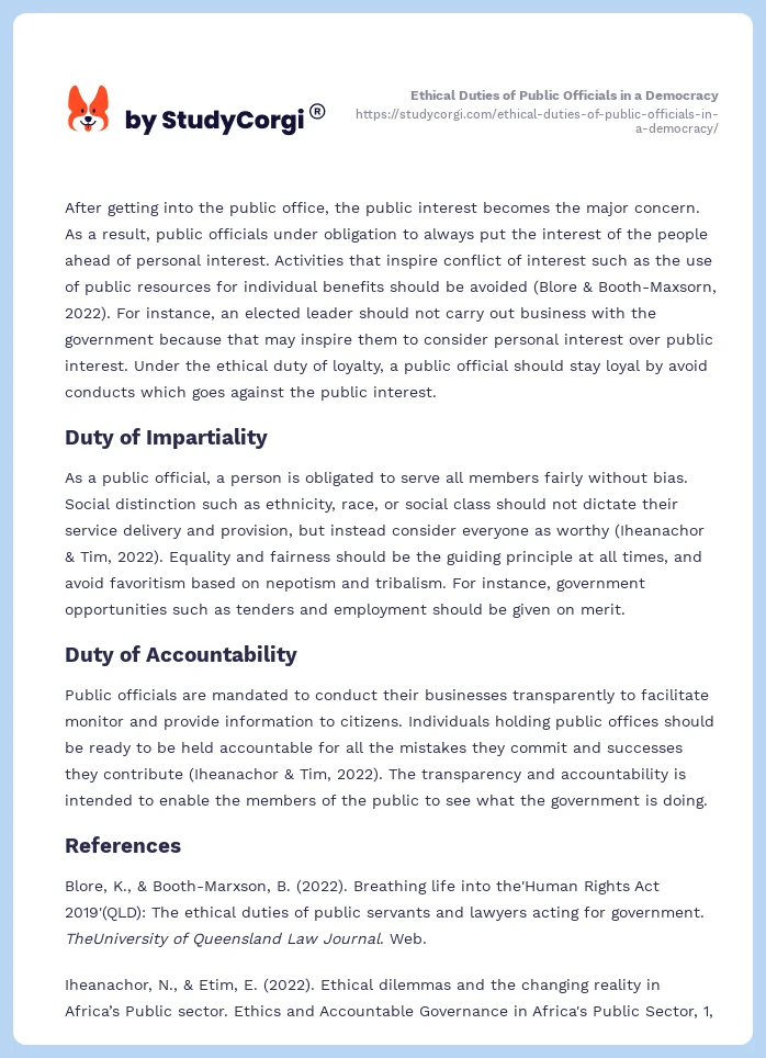 Ethical Duties of Public Officials in a Democracy. Page 2