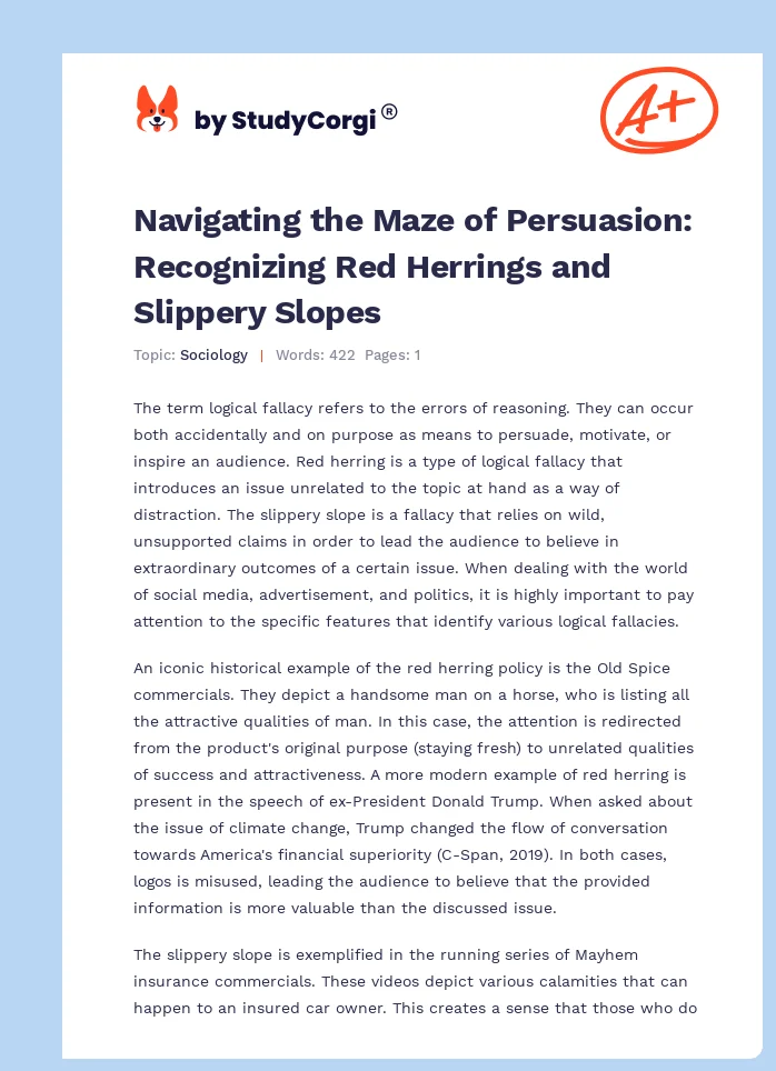 Navigating the Maze of Persuasion: Recognizing Red Herrings and Slippery Slopes. Page 1