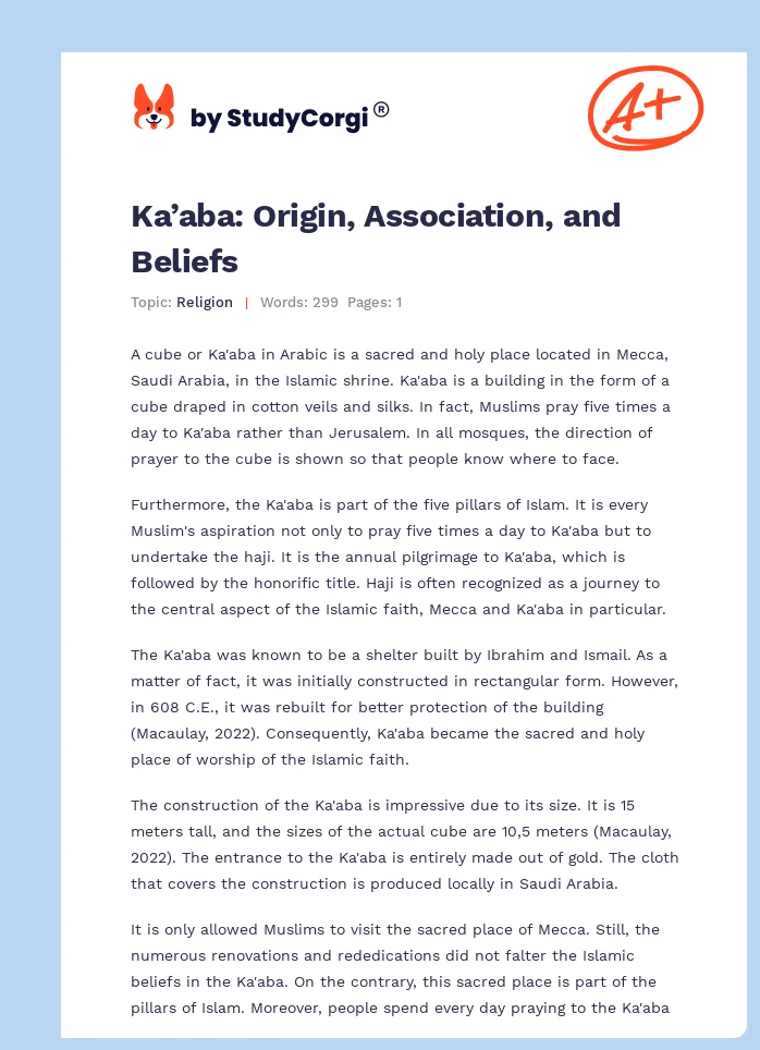 Ka’aba: Origin, Association, and Beliefs. Page 1