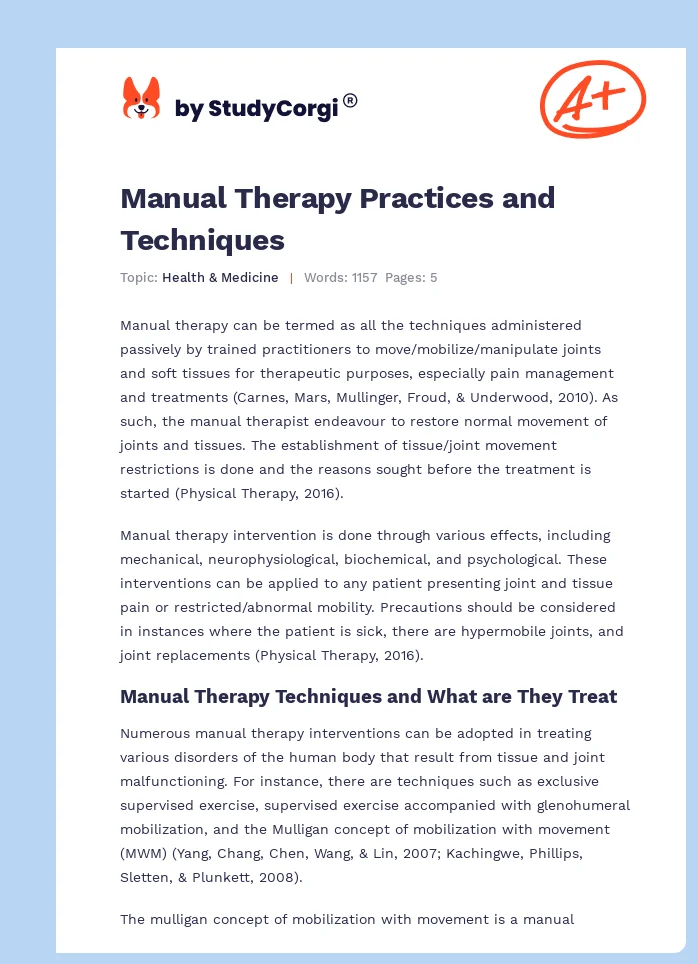 Manual Therapy Practices and Techniques. Page 1
