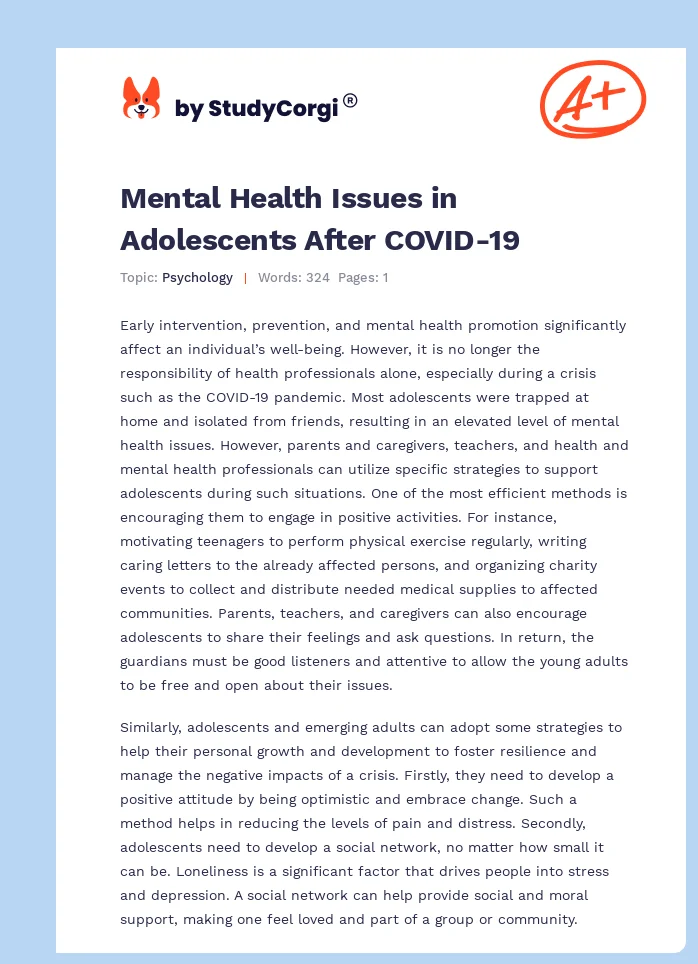 Mental Health Issues in Adolescents After COVID-19. Page 1