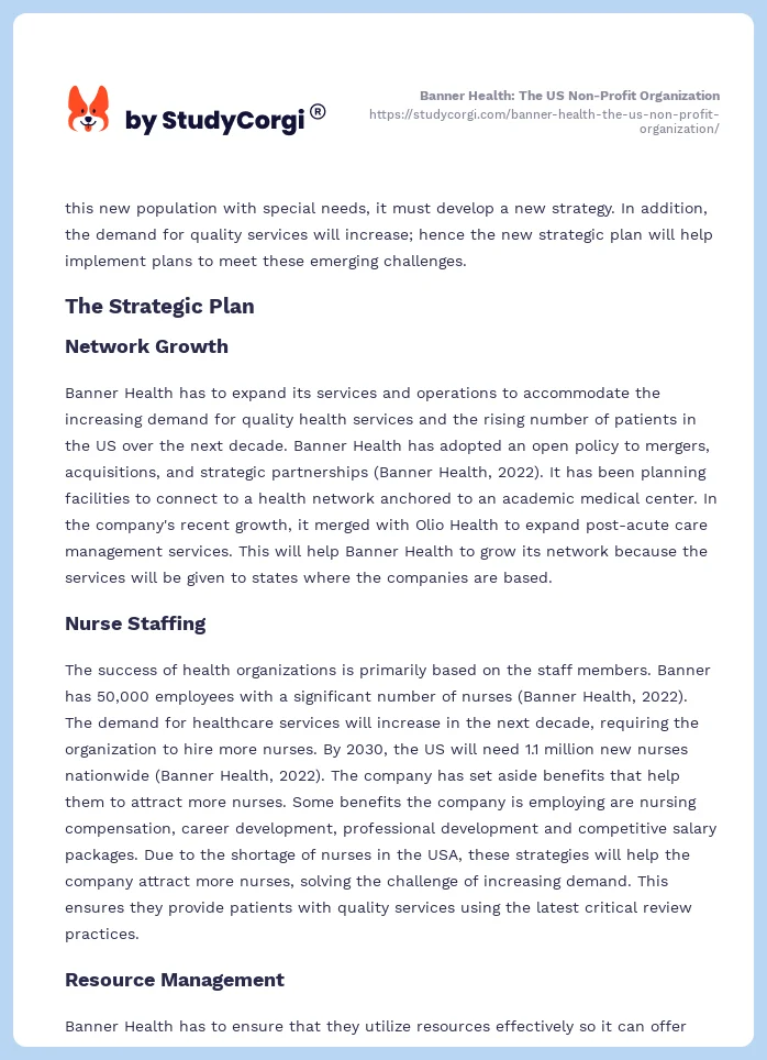 Banner Health: The US Non-Profit Organization. Page 2