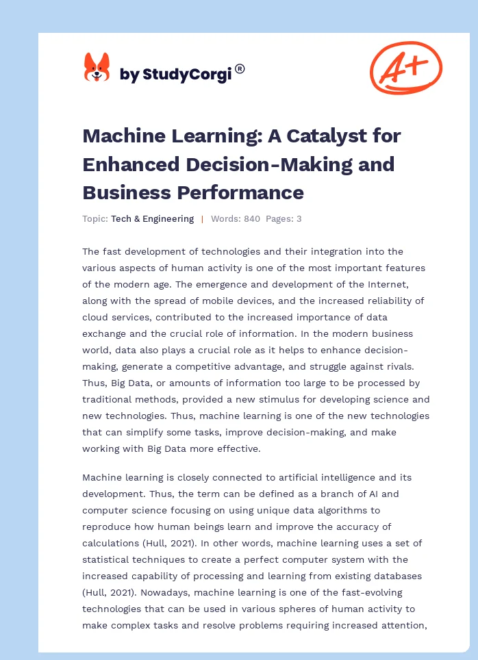 Machine Learning: A Catalyst for Enhanced Decision-Making and Business Performance. Page 1
