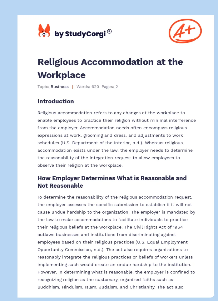 Religious Accommodation at the Workplace. Page 1