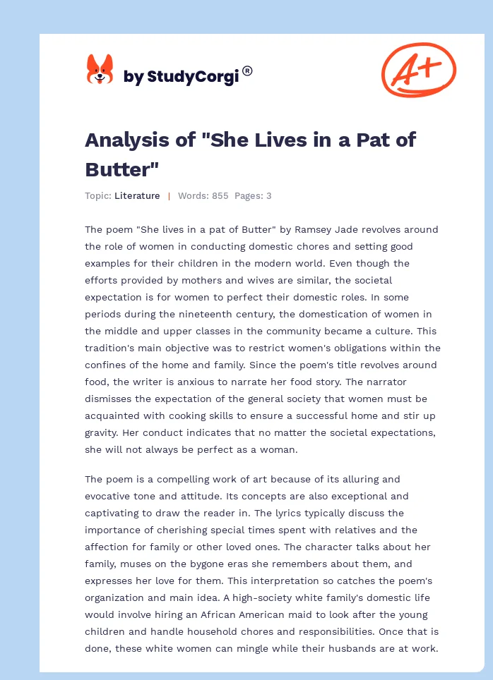 Analysis of "She Lives in a Pat of Butter". Page 1