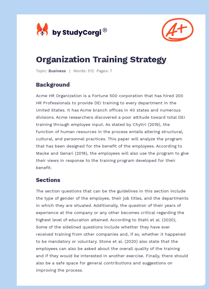Organization Training Strategy. Page 1