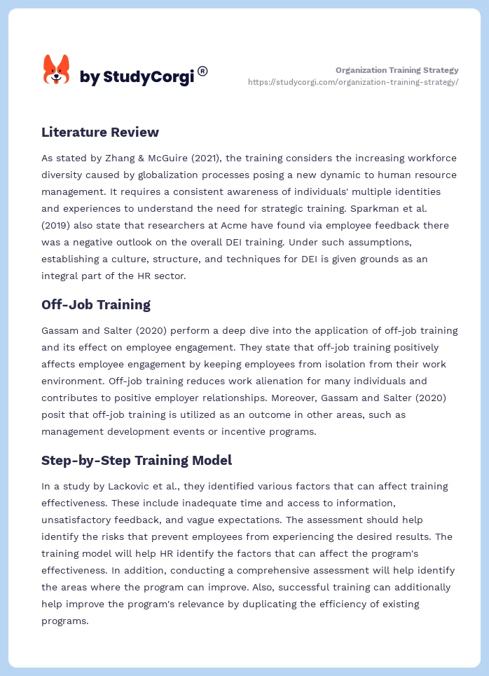 Organization Training Strategy. Page 2