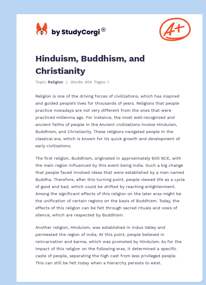 Hinduism, Buddhism, and Christianity. Page 1