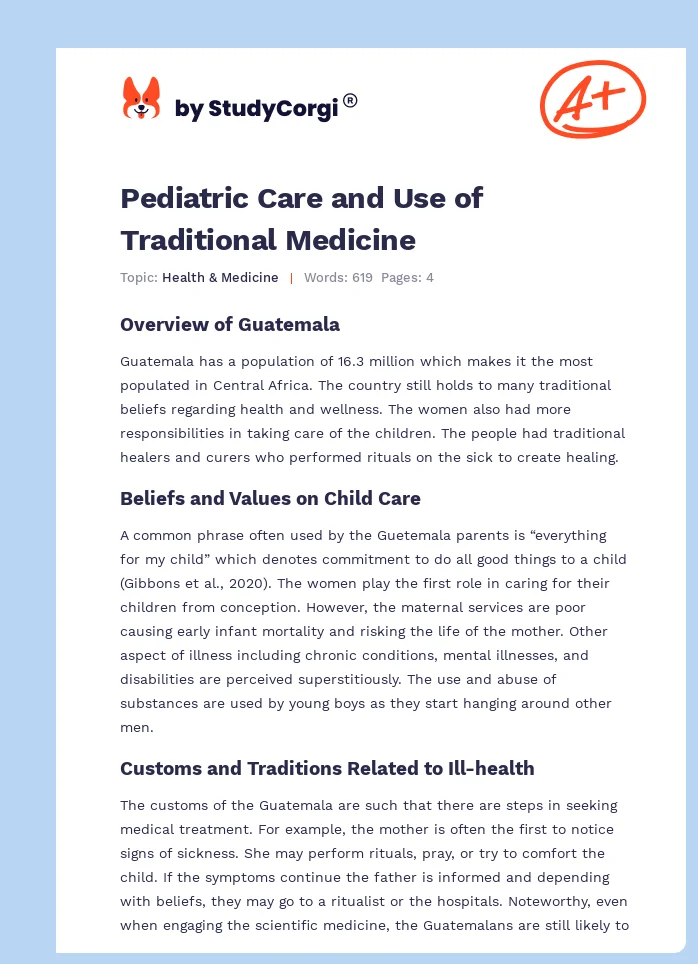 Pediatric Care and Use of Traditional Medicine. Page 1