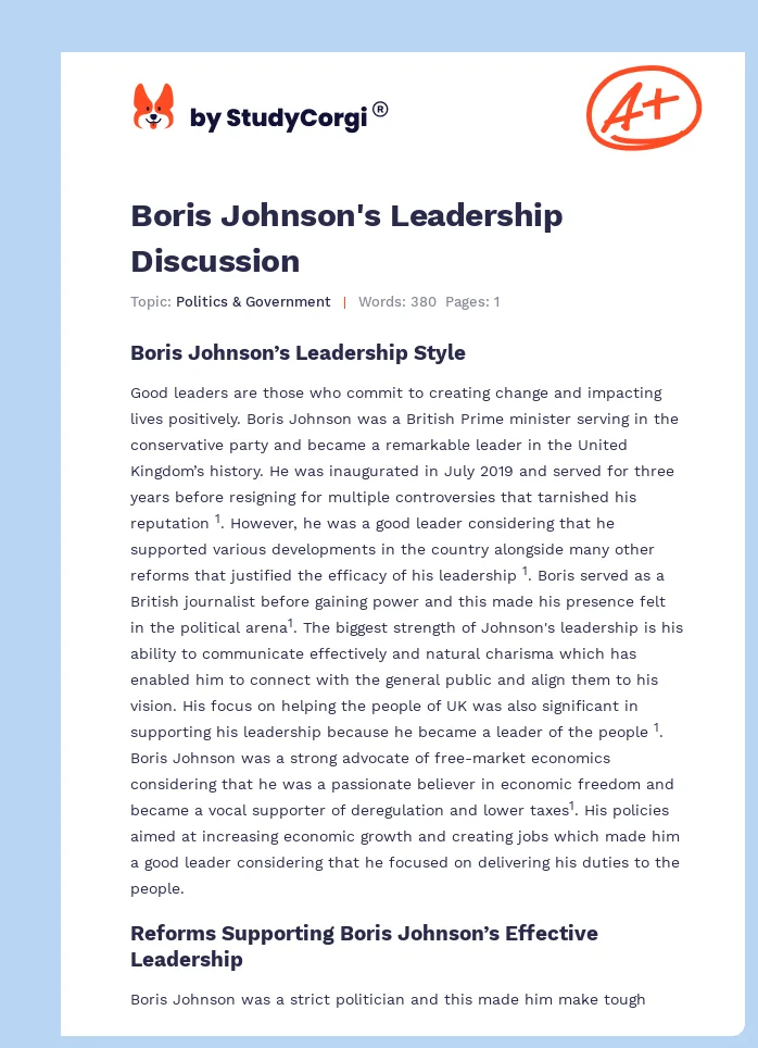 Boris Johnson's Leadership Discussion. Page 1