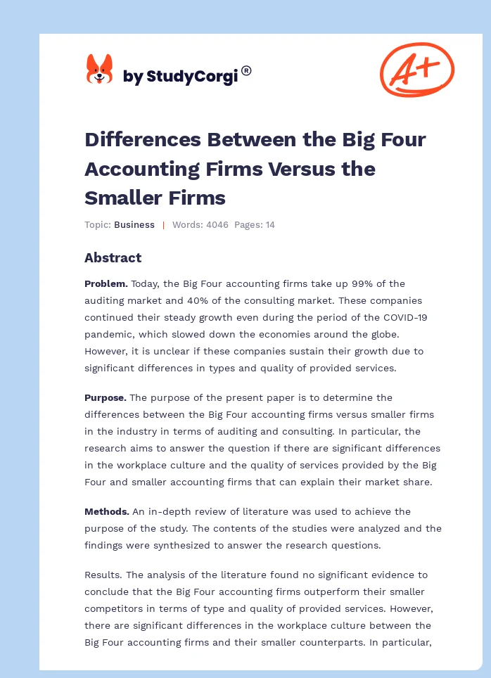 Differences Between the Big Four Accounting Firms Versus the Smaller Firms. Page 1