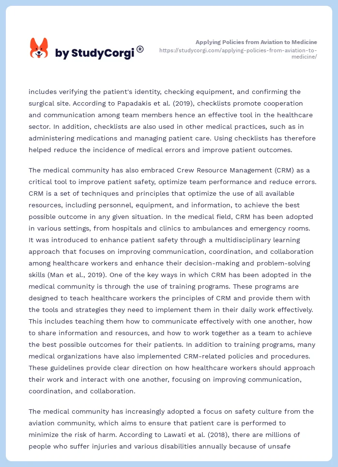 Applying Policies from Aviation to Medicine. Page 2
