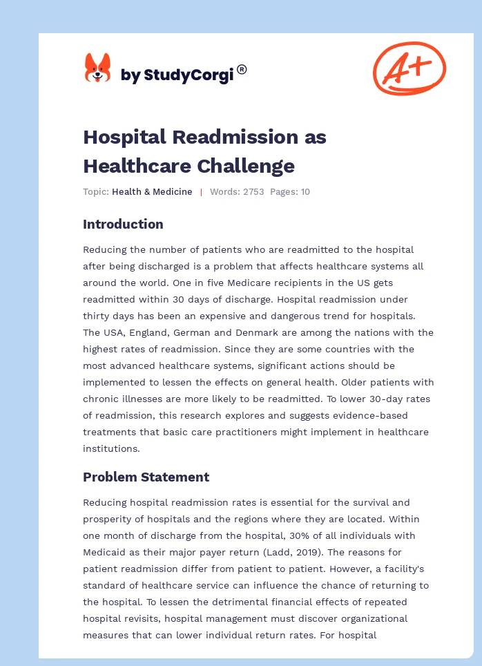 Hospital Readmission as Healthcare Challenge. Page 1