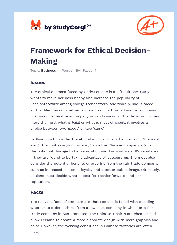 Framework for Ethical Decision-Making. Page 1