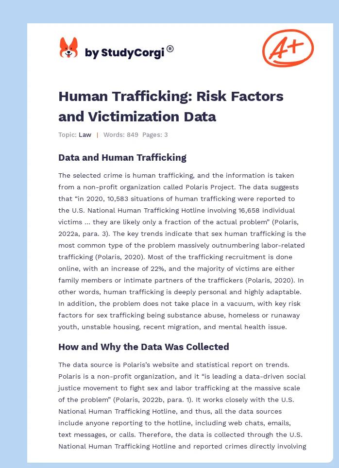 Human Trafficking: Risk Factors and Victimization Data. Page 1