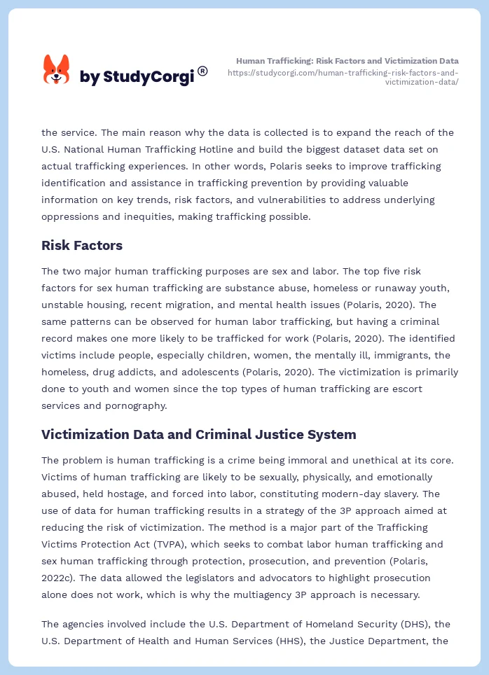 Human Trafficking: Risk Factors and Victimization Data. Page 2