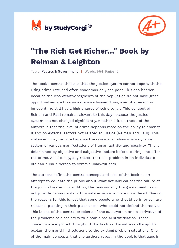 "The Rich Get Richer…" Book by Reiman & Leighton. Page 1
