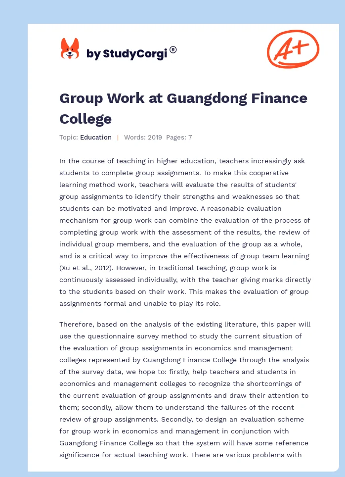 Group Work at Guangdong Finance College. Page 1