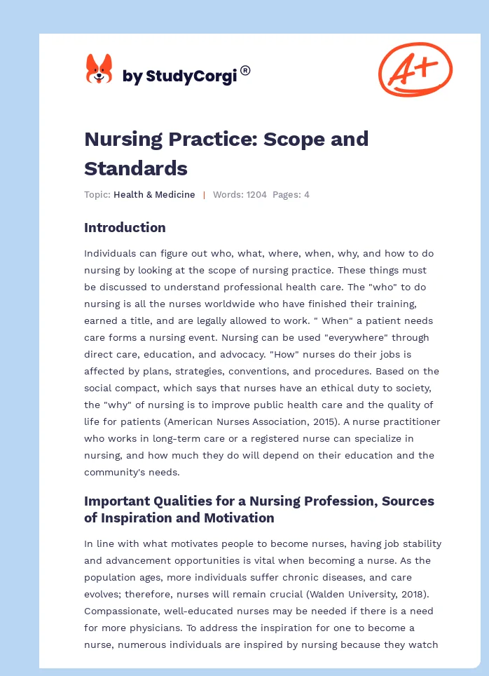 Nursing Practice: Scope and Standards. Page 1