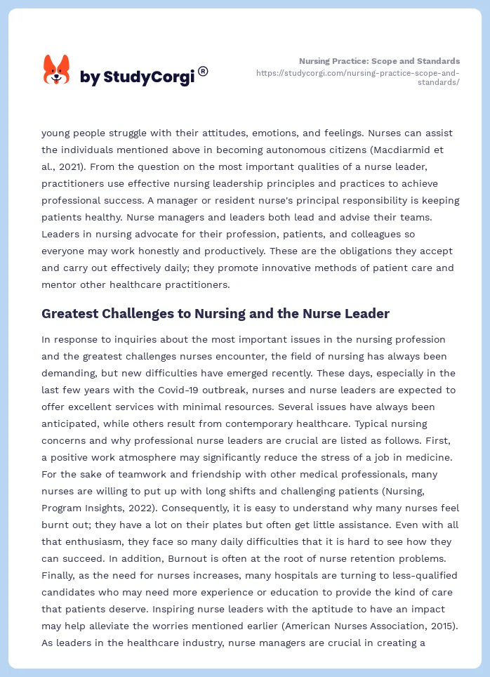 Nursing Practice: Scope and Standards. Page 2