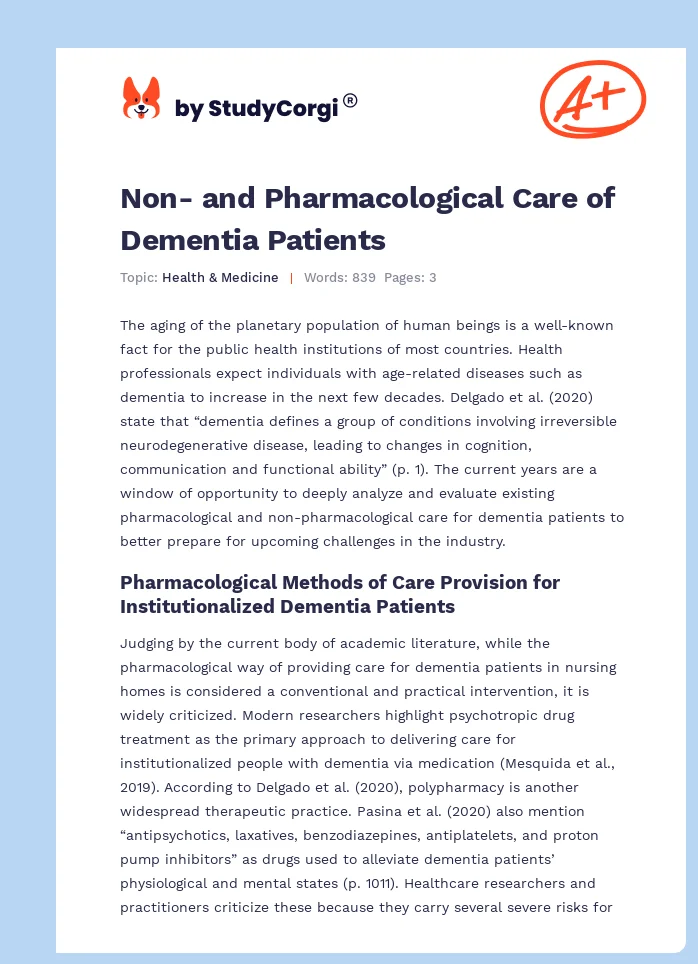 Non- and Pharmacological Care of Dementia Patients. Page 1
