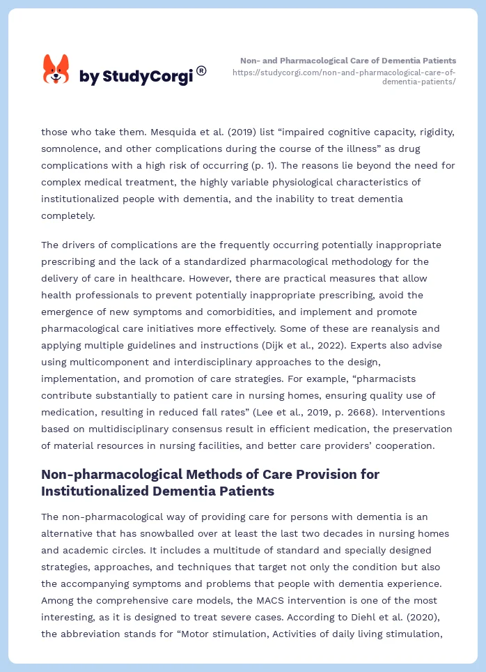Non- and Pharmacological Care of Dementia Patients. Page 2