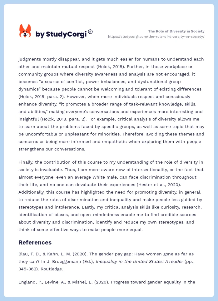 The Role of Diversity in Society. Page 2