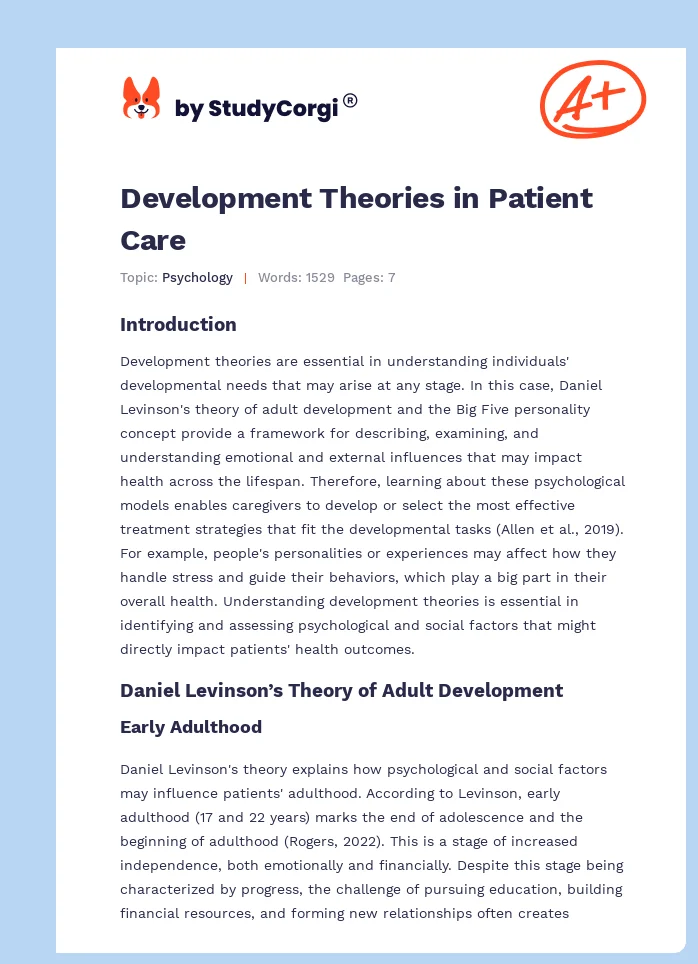 Development Theories in Patient Care. Page 1