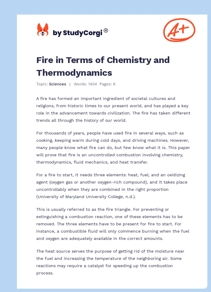 Fire in Terms of Chemistry and Thermodynamics. Page 1