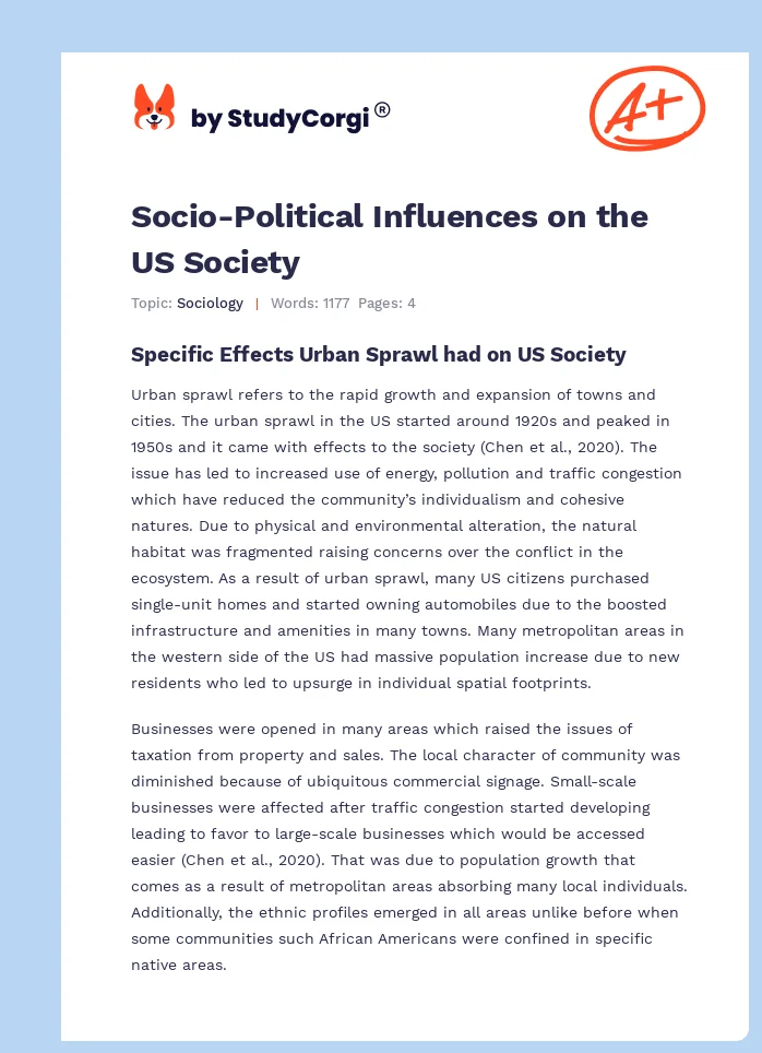 Socio-Political Influences on the US Society. Page 1