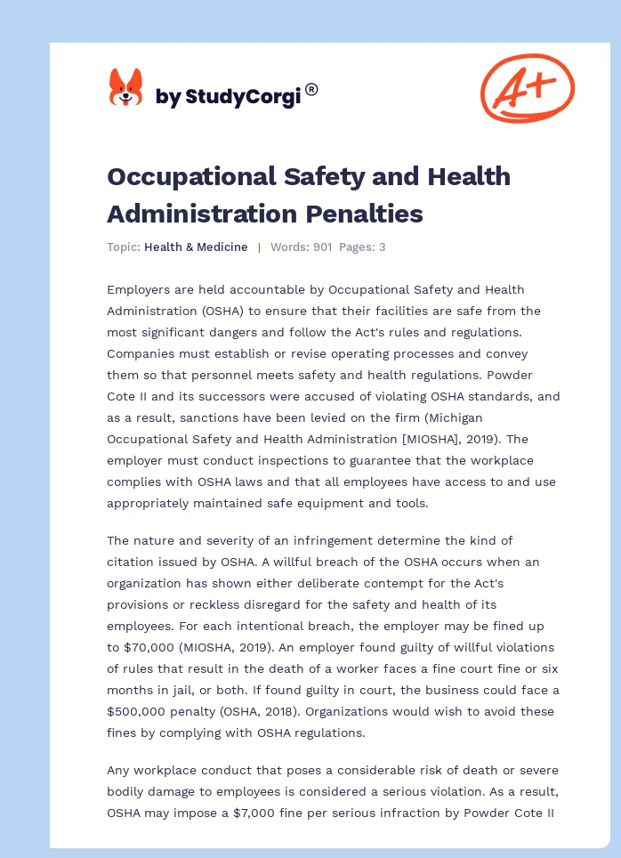 Occupational Safety and Health Administration Penalties. Page 1